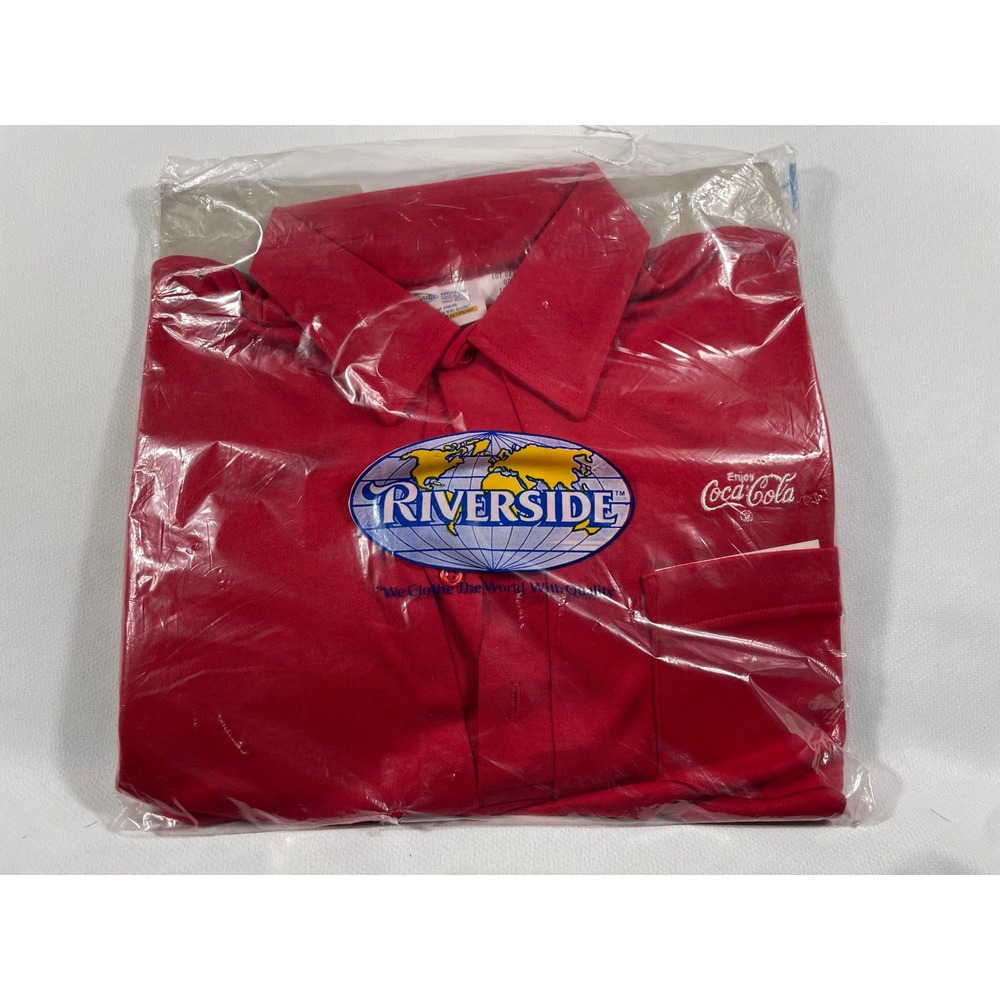 New VTG Coca-Cola Riverside Red Polo Work Shirt Mens Medium Short Sleeve Pocket